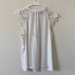 Express White Semi Sheer Tank With Lace Sleeve Detail Size Medium
